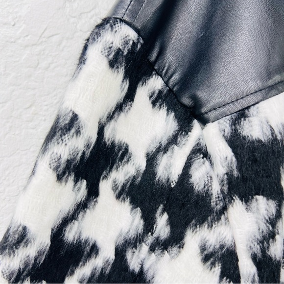 Vince Camuto Black/White Houndstooth Faux Leather Trim Button Down Shacket XL - Picture 10 of 15